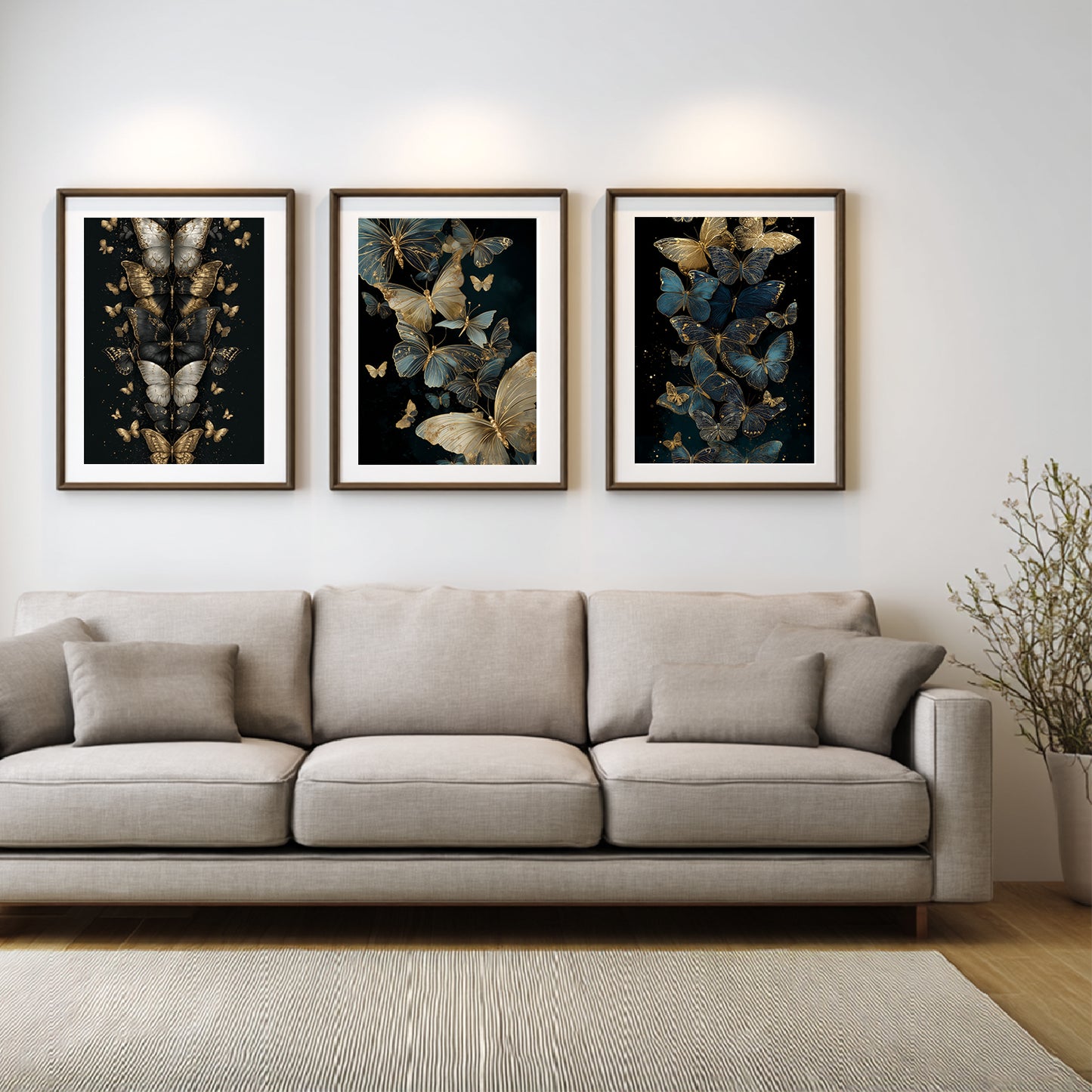 Abstract Black Gold Butterfly Leaves Canvas Painting Wall Art for Living Room Bedroom Decoration, Poster Print, Frameless