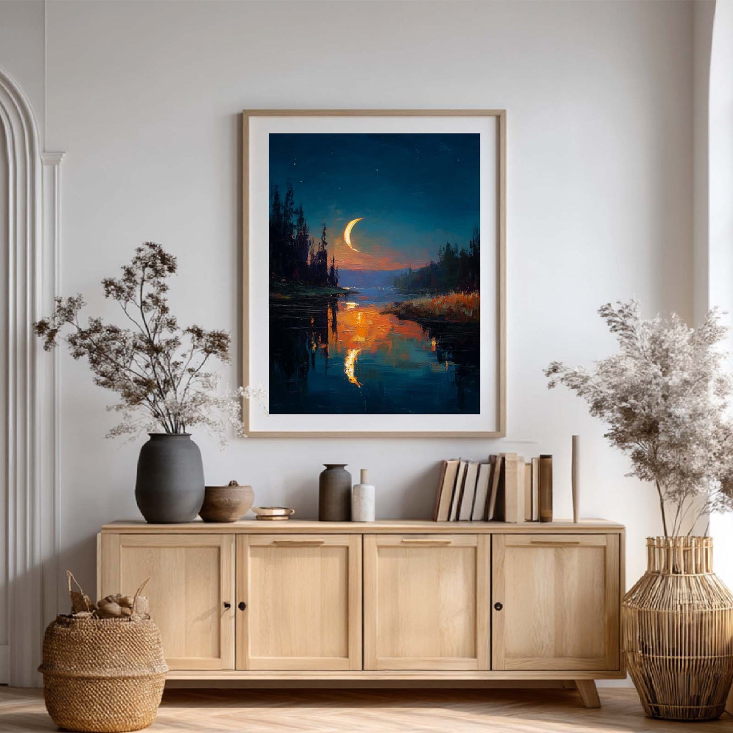 Moonlit Night Lake Abstract