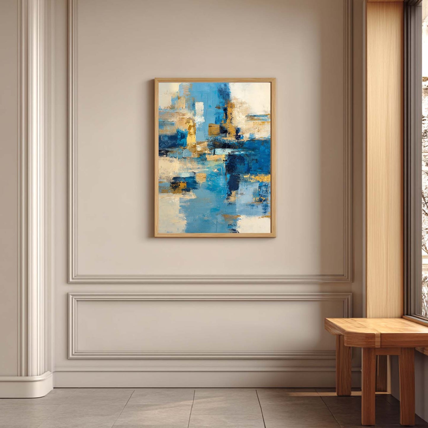 Abstract Blue Beige Canvas Painting Modern Wall Art