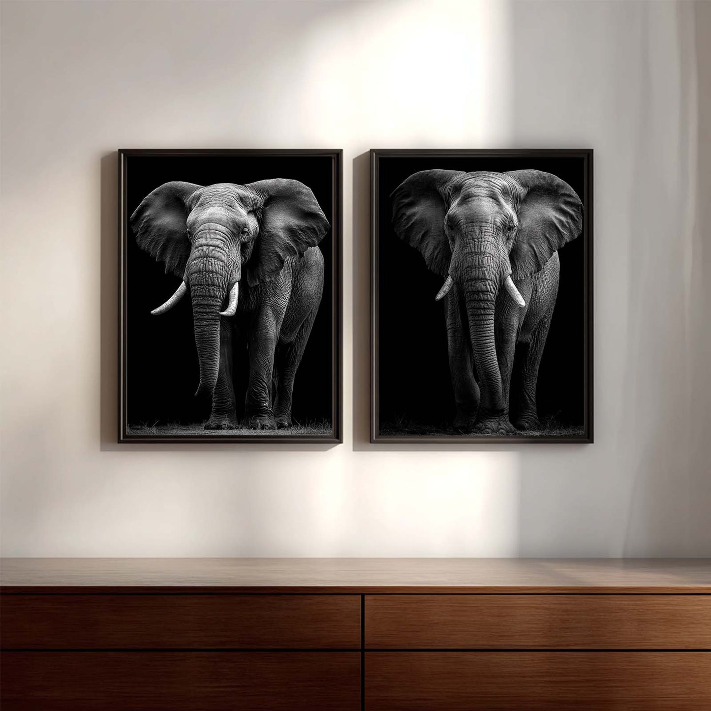 African Elephant Canvas Painting Black White Animal