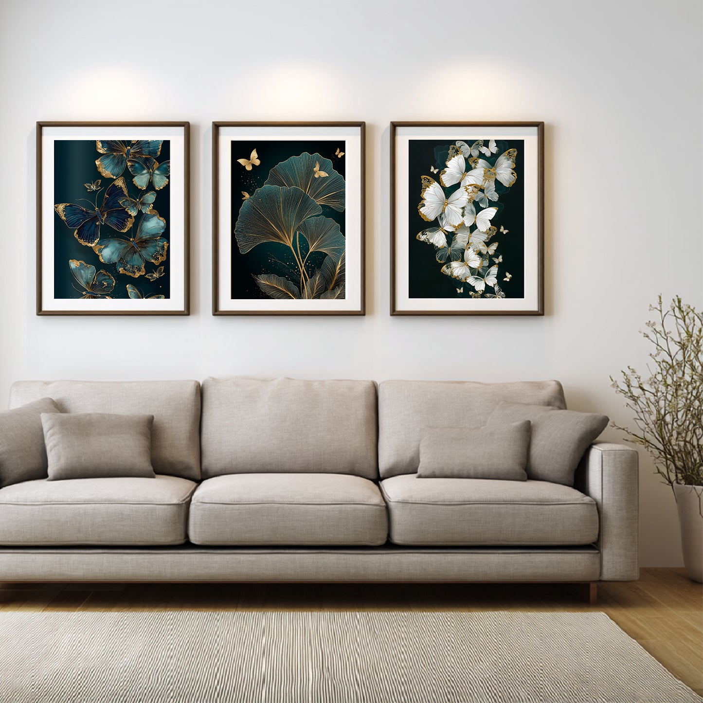 Abstract Black Gold Butterfly Leaves Canvas Painting Wall Art for Living Room Bedroom Decoration, Poster Print, Frameless