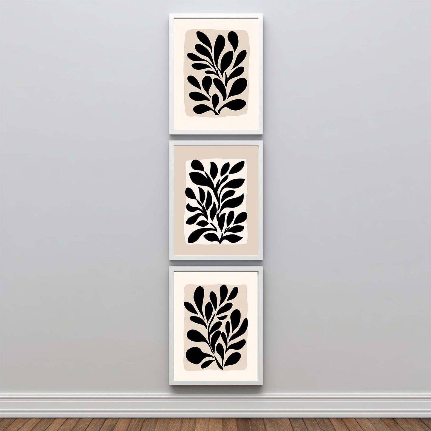 Abstract Leaf Black Beige Canvas Painting Wall Art for Living Room Bedroom Decoration, Poster Print, Frameless