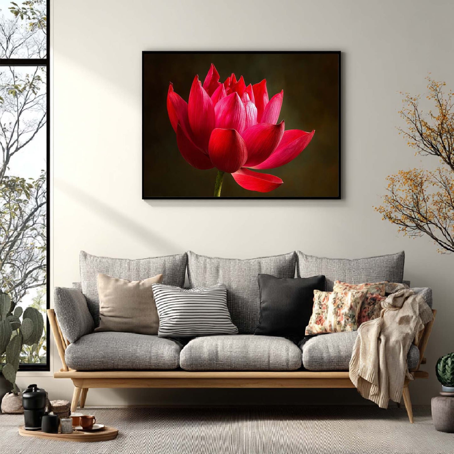 Abstract Lotus Plant Canvas Painting – Wall Art for Living Room Bedroom Decoration, Poster Print, Frameless