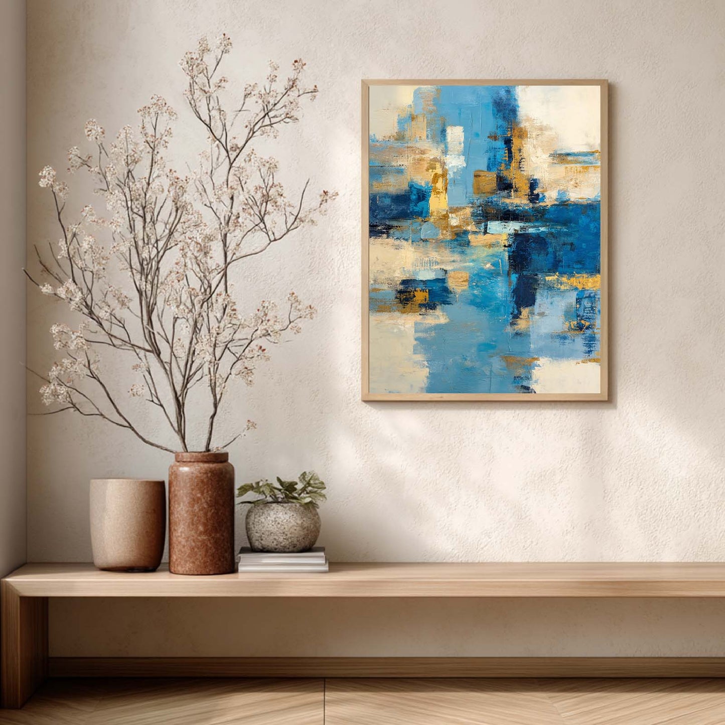Abstract Blue Beige Canvas Painting Modern Wall Art