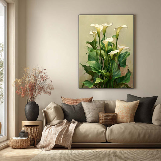 Vintage Watercolor White Flowers Green Leaves