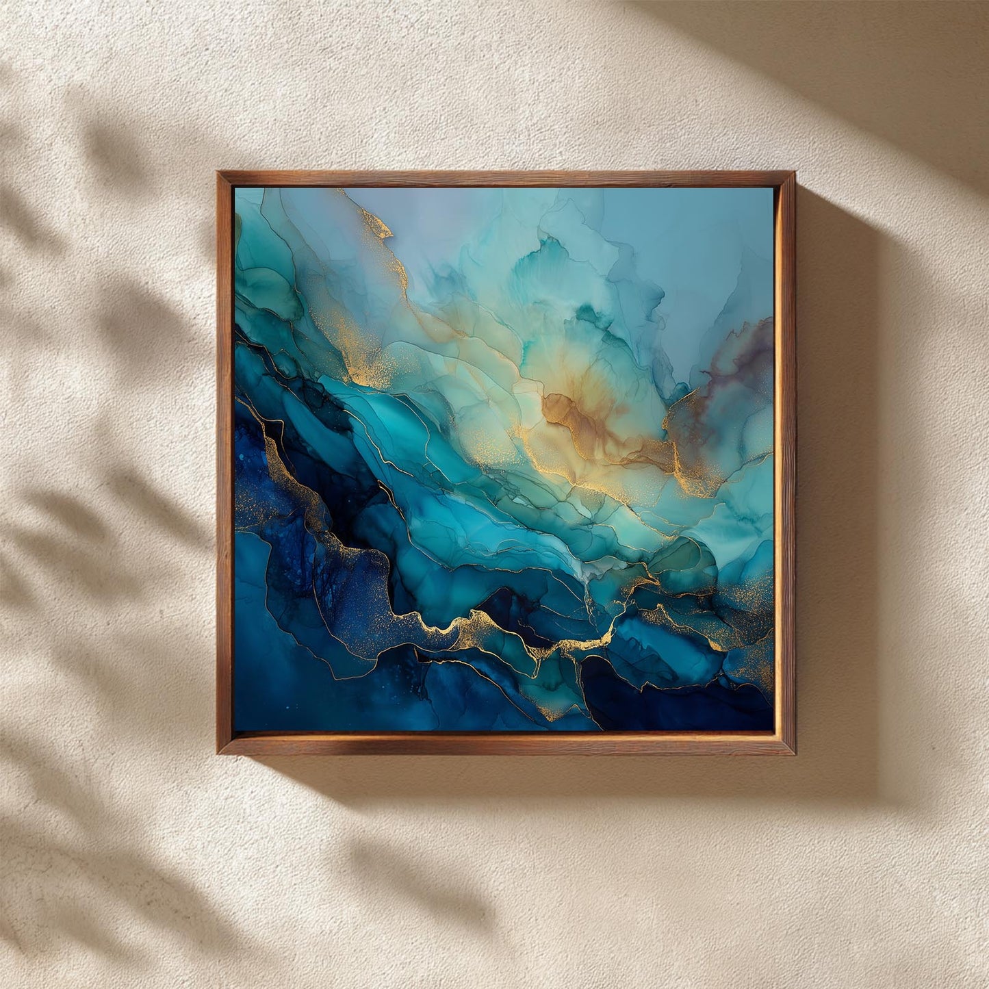 Abstract Blue and Gold Fluid Art