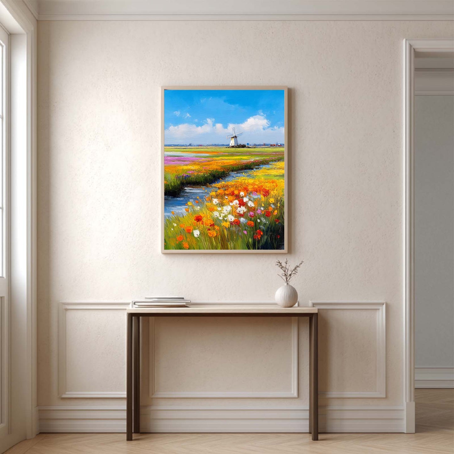Abstract landscape Windmill Flower field