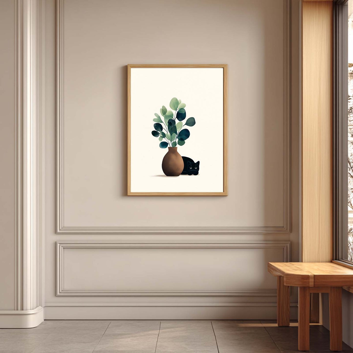 Abstract Vase Cat Canvas Painting – Wall Art for Living Room Bedroom Decoration, Poster Print, Frameless