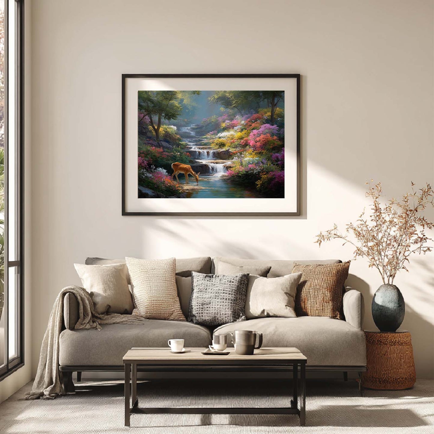 Abstract Landscape Mountain Stream with A Sika Deer