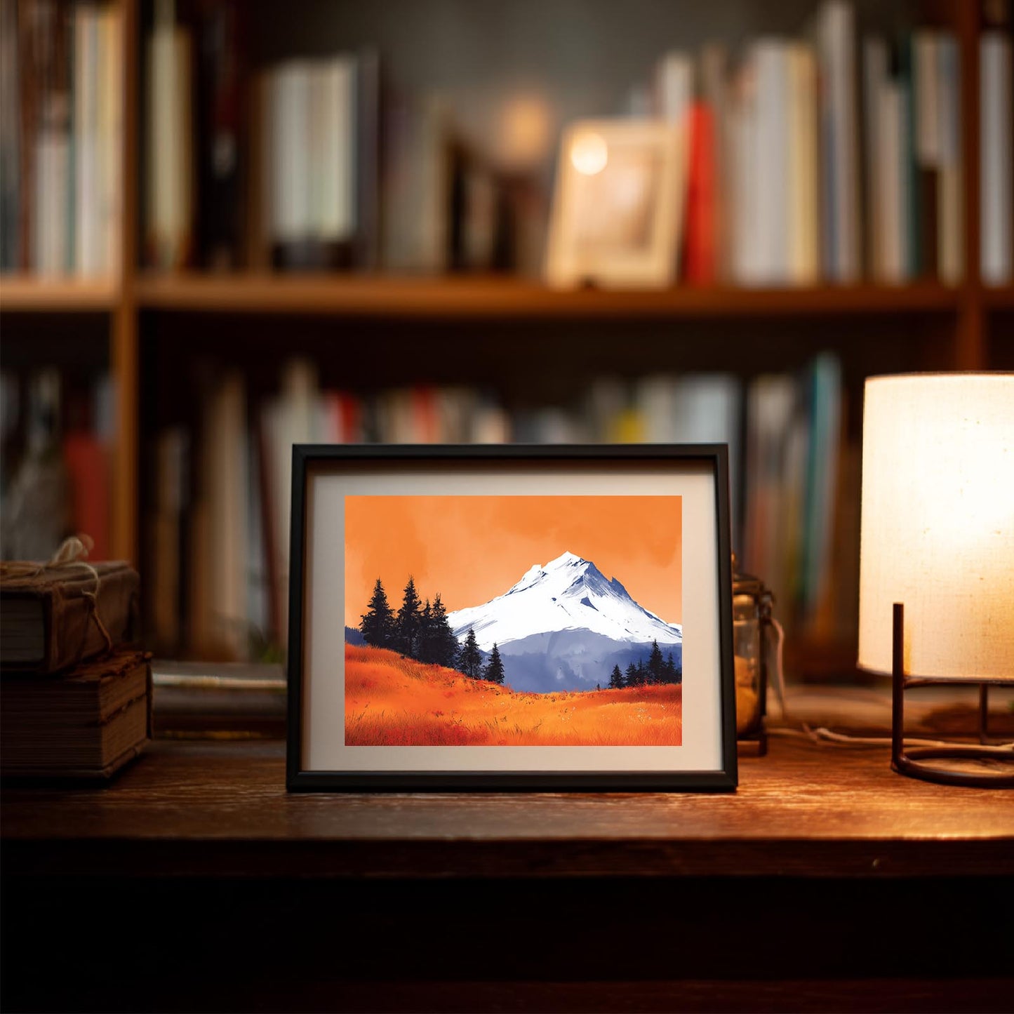Snowy Mountain Sunset Flowers Hillside Abstract Landscape