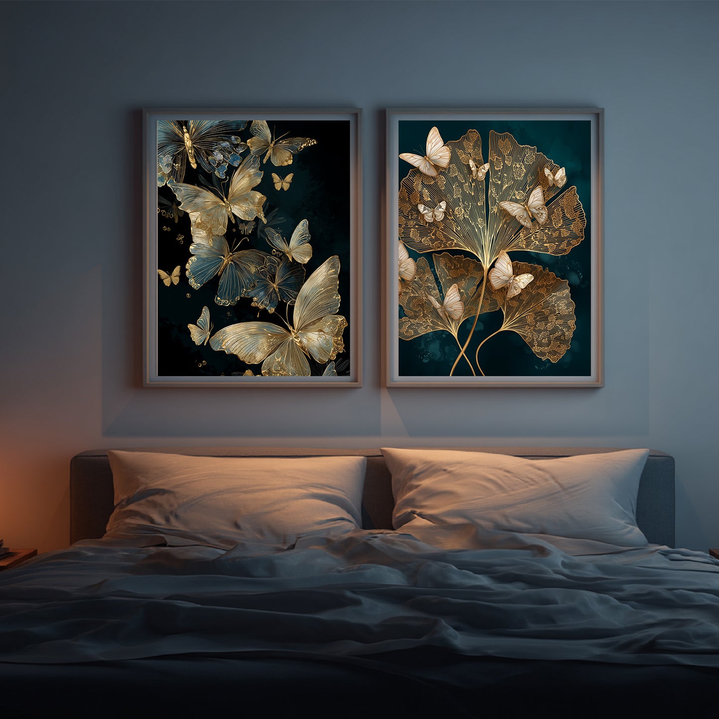 Abstract Black Gold Butterfly Leaves Canvas Painting Wall Art for Living Room Bedroom Decoration, Poster Print, Frameless