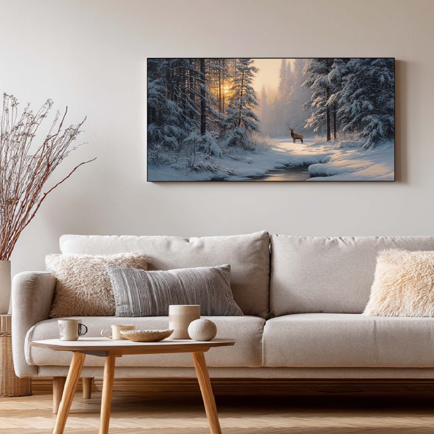 Winter Snowy Landscape Forest Deer Abstract