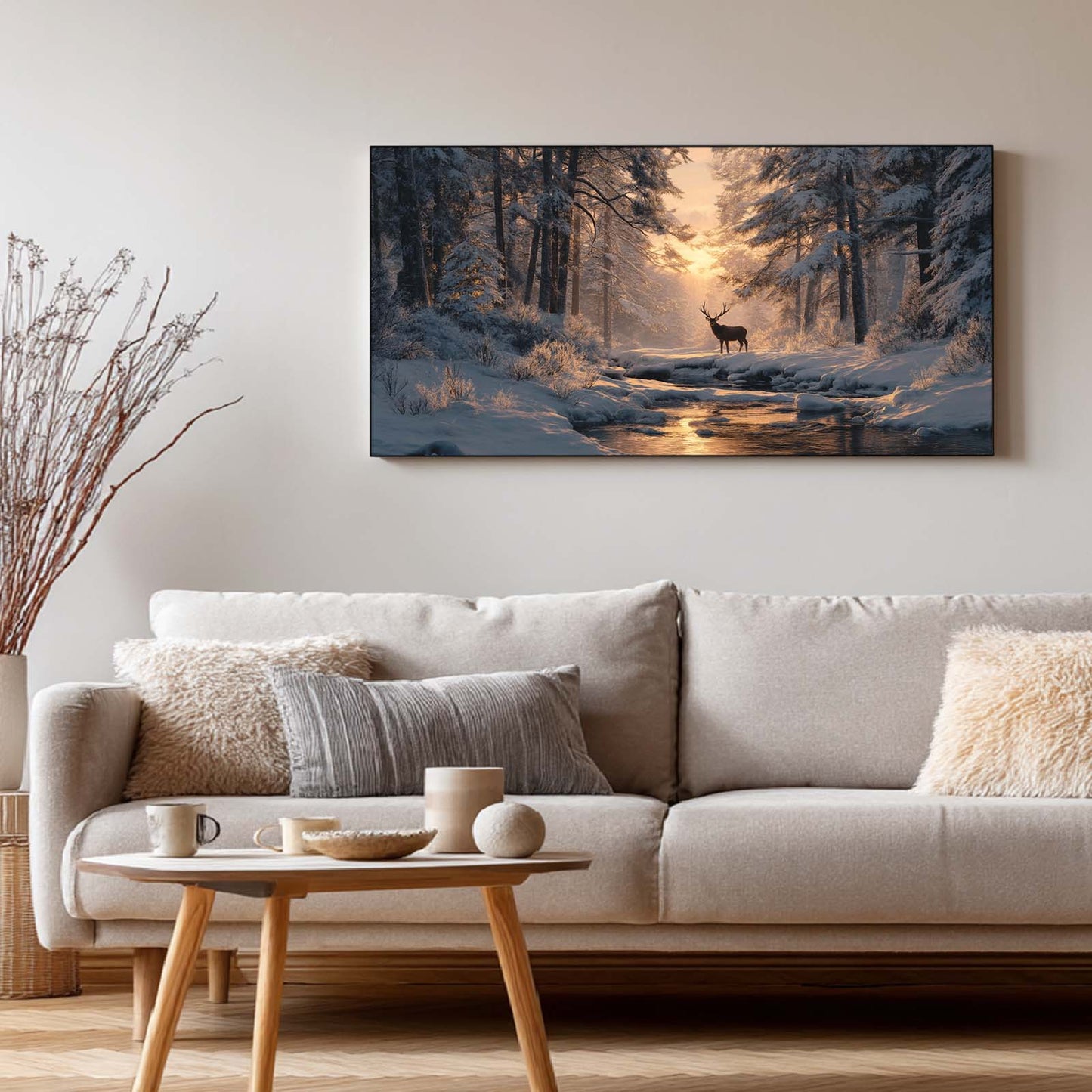 Winter Snowy Landscape Forest Deer Abstract