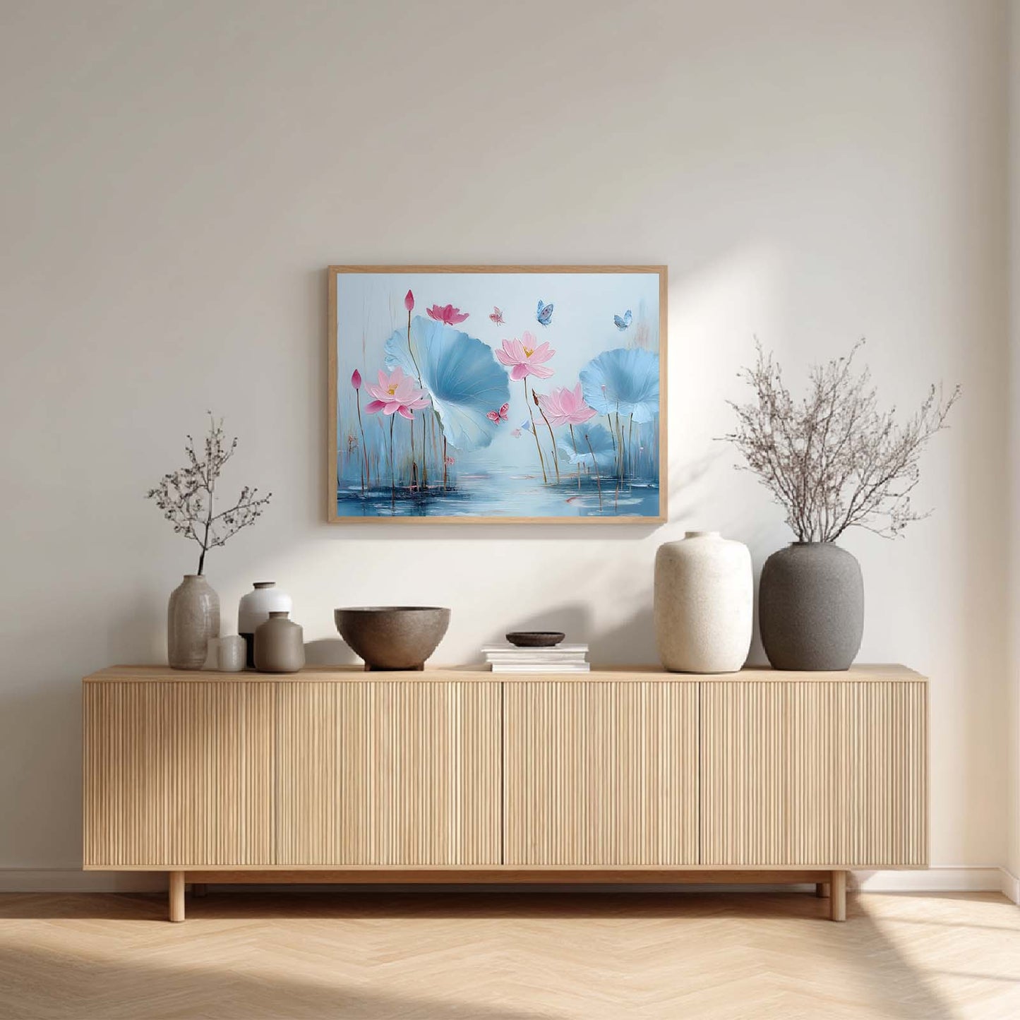 Abstract Oil Painting Lotus and Butterflies