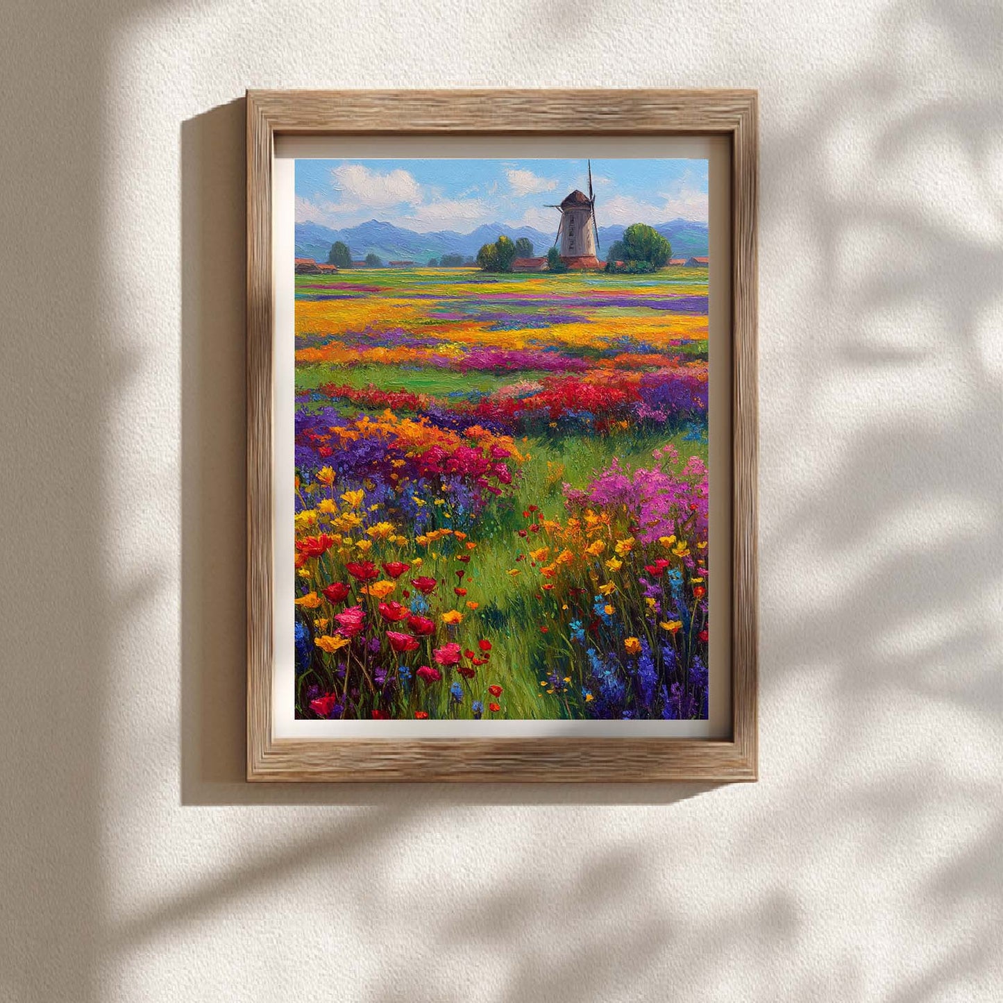 Abstract landscape Windmill Flower field