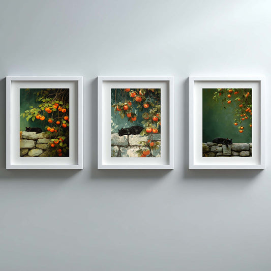 Abstract Vintage Cat and Persimmon Tree Canvas Painting Wall Art for Living Room Bedroom Decoration, Poster Print, Frameless