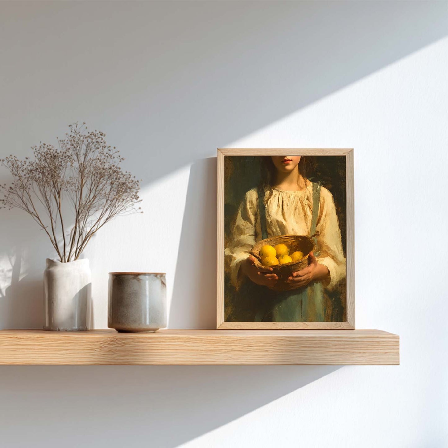 Abstract Oil Painting Vintage Beautiful Girl Holding Lemon