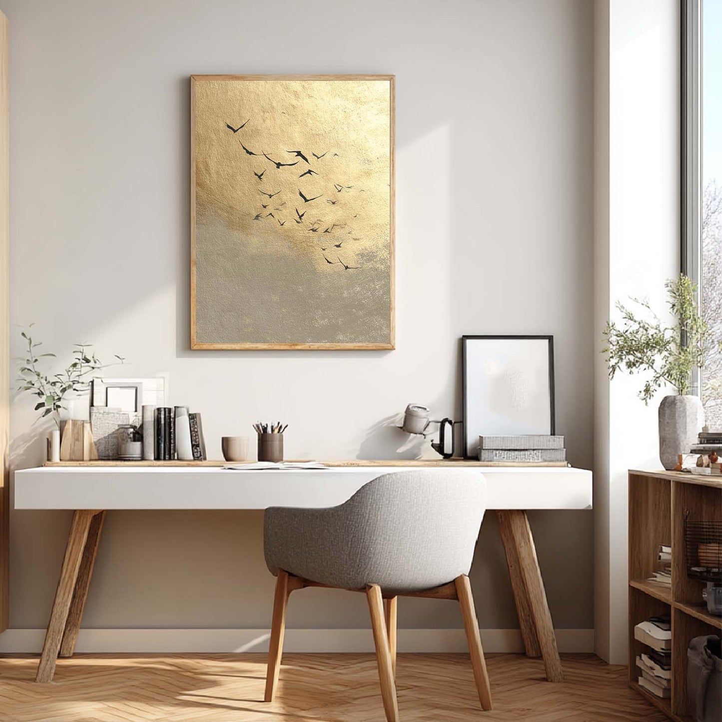 Abstract Beige Bird Canvas Painting – Wall Art for Living Room Bedroom Decoration, Poster Print, Frameless