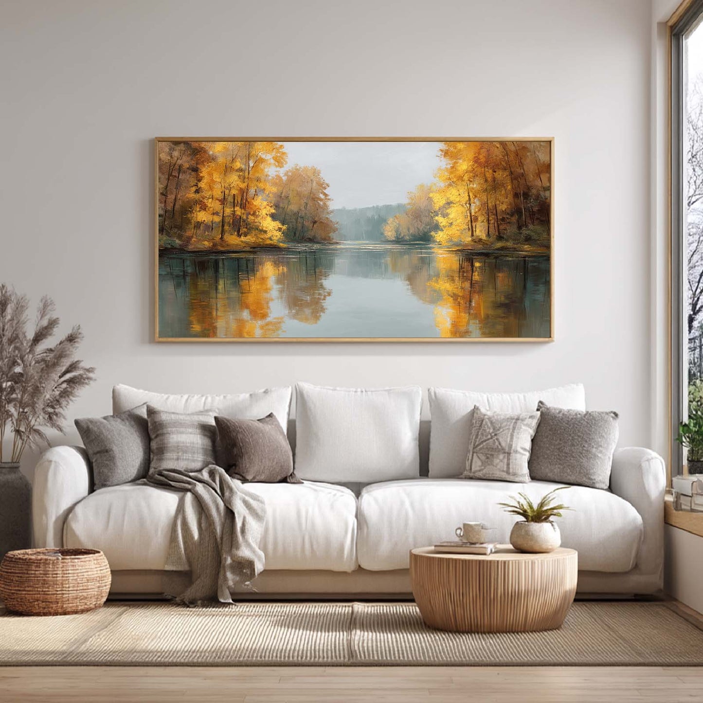 Abstract Autumn Lake Landscape Modern Canvas Paintin Wall Art for Living Room Bedroom Decoration, Poster Print, Frameless