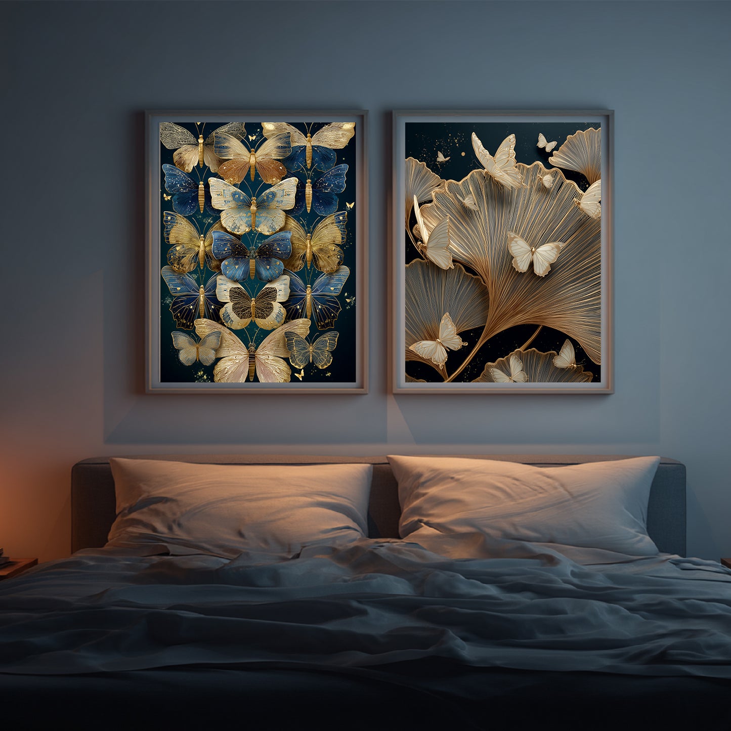 Black Gold Abstract Butterfly Leaves Canvas Painting Wall Art for Living Room Bedroom Decoration, Poster Print, Frameless