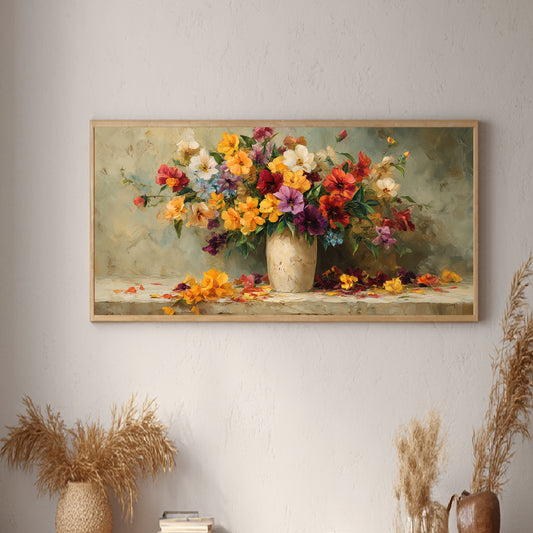 Colorful Flowers Vase Retro Style