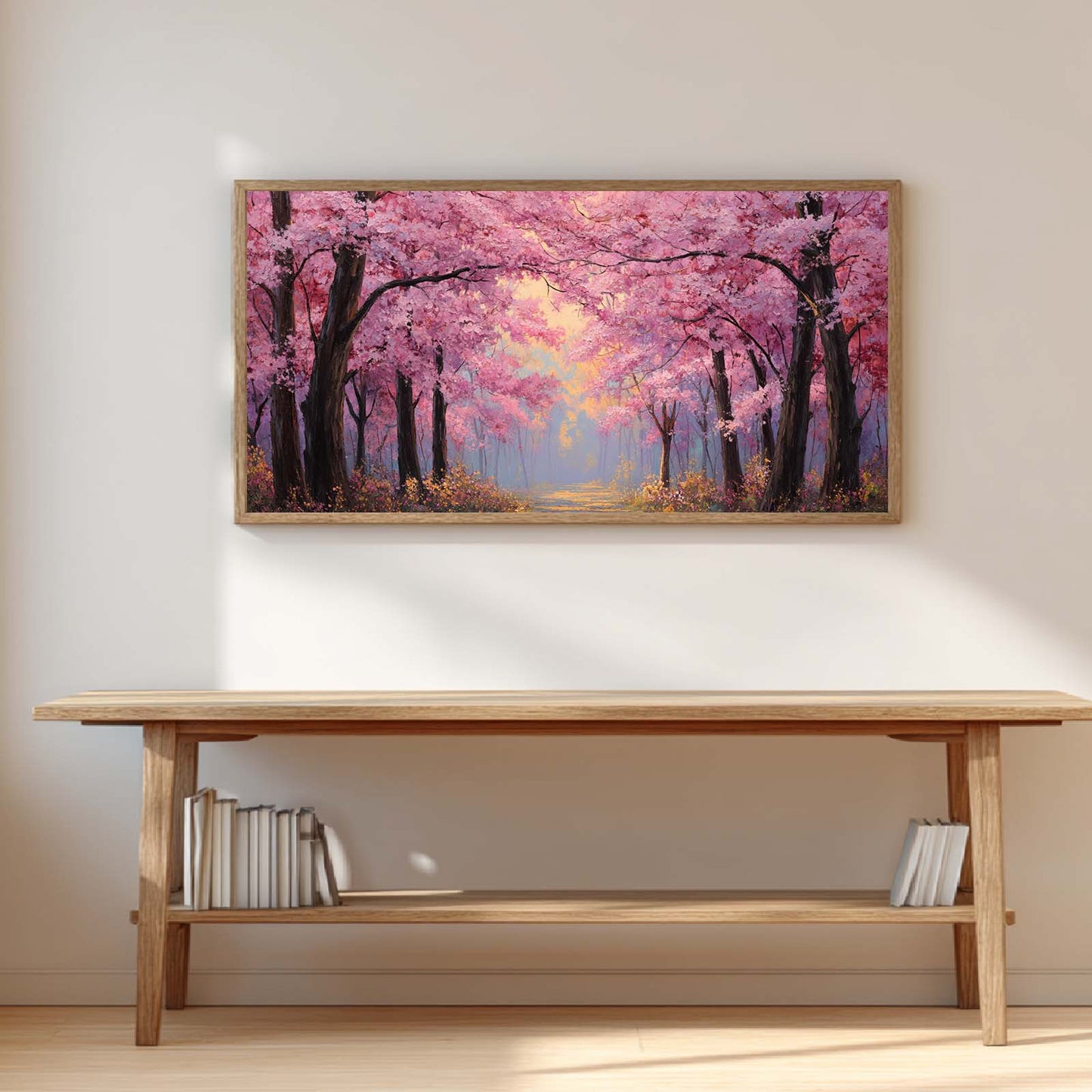 Abstract Landscape Canvas Painting Cherry Blossom Forest