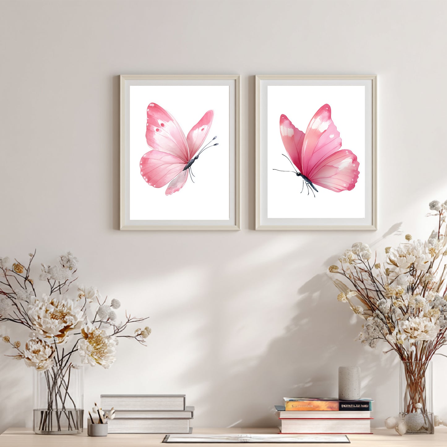 Abstract Pink Butterfly Canvas Painting Wall Art for Living Room Bedroom Decoration, Poster Print, Frameless