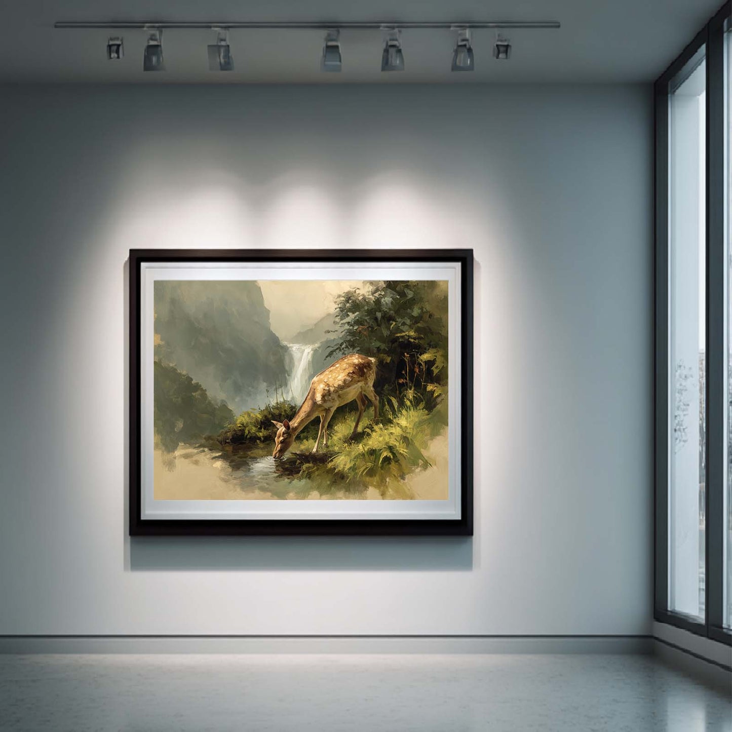 Abstract Deer Animal Canvas Painting Scenery Waterfall Wall Art Pictures for Living Room Bedroom Decoration Canvas Pictures Poster Frameless