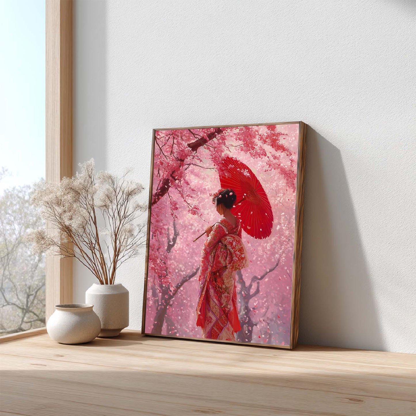 Abstract Oil Painting Japanese  Cherry Blossoms Torii