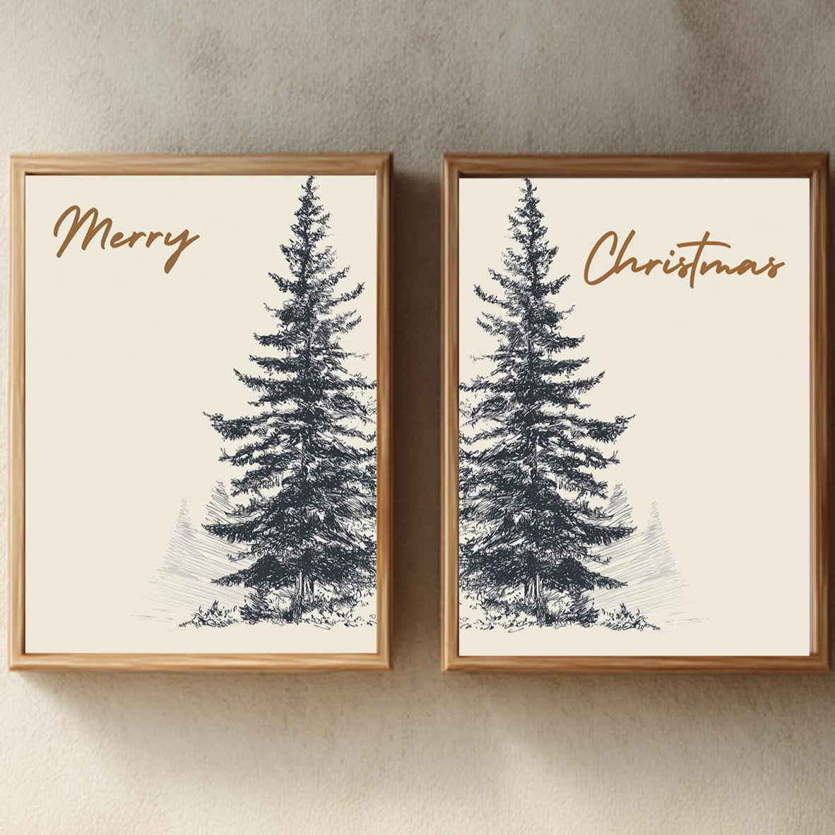Merry Christmas Tree Beige Abstract