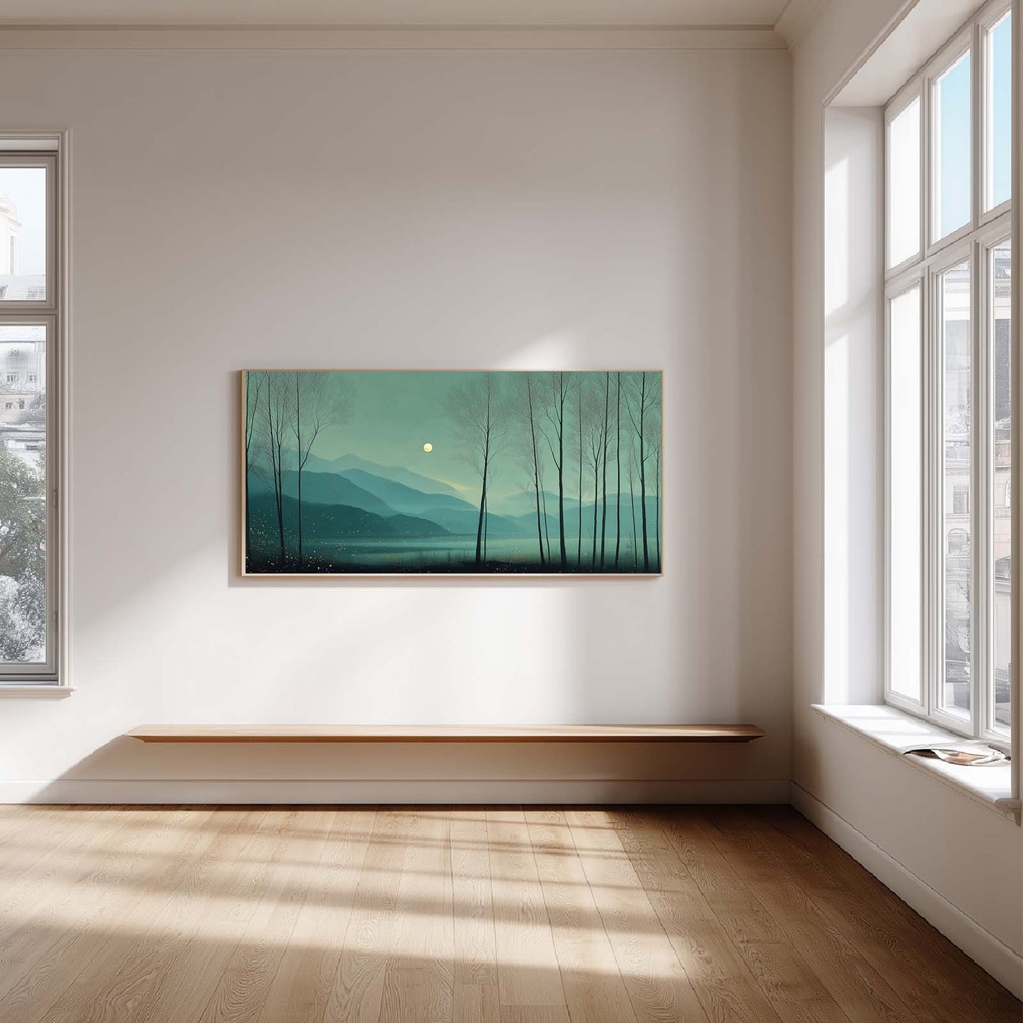 Abstract Oil Painting Quiet Green Moonlit Night