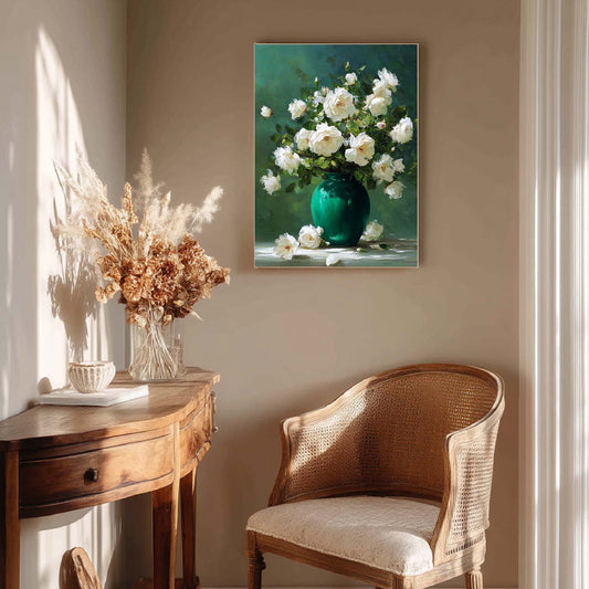 Plant White Rose in Green Vase