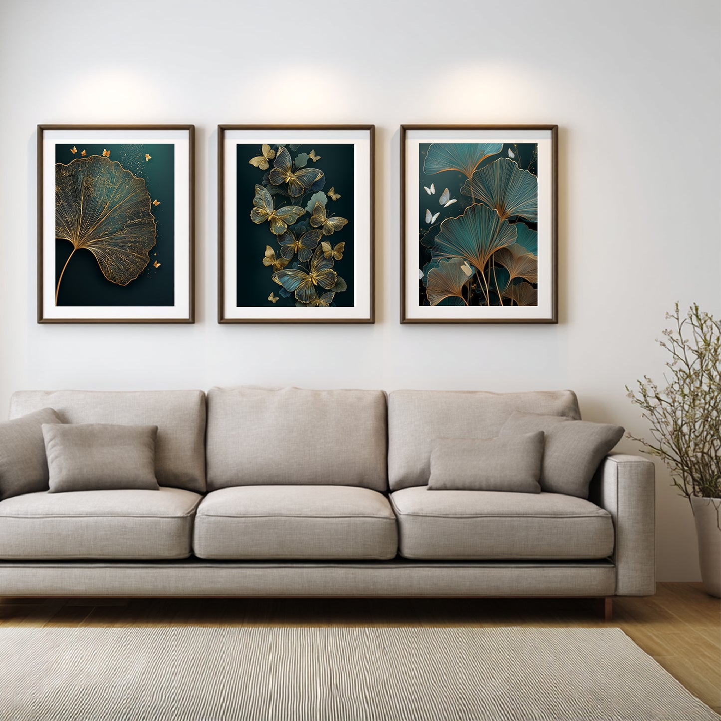 Black Gold Abstract Butterfly Leaves Canvas Painting Wall Art for Living Room Bedroom Decoration, Poster Print, Frameless