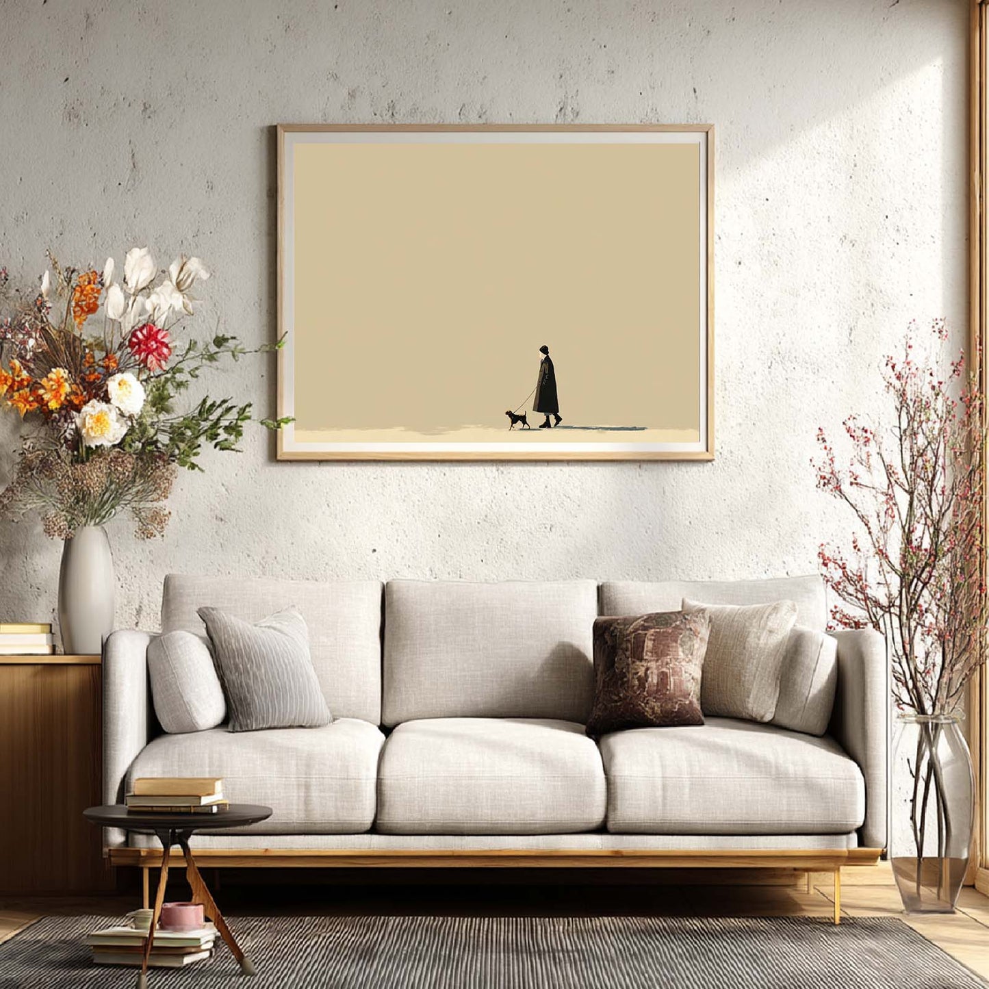 Abstract Oil Painting Beige Lonely Person