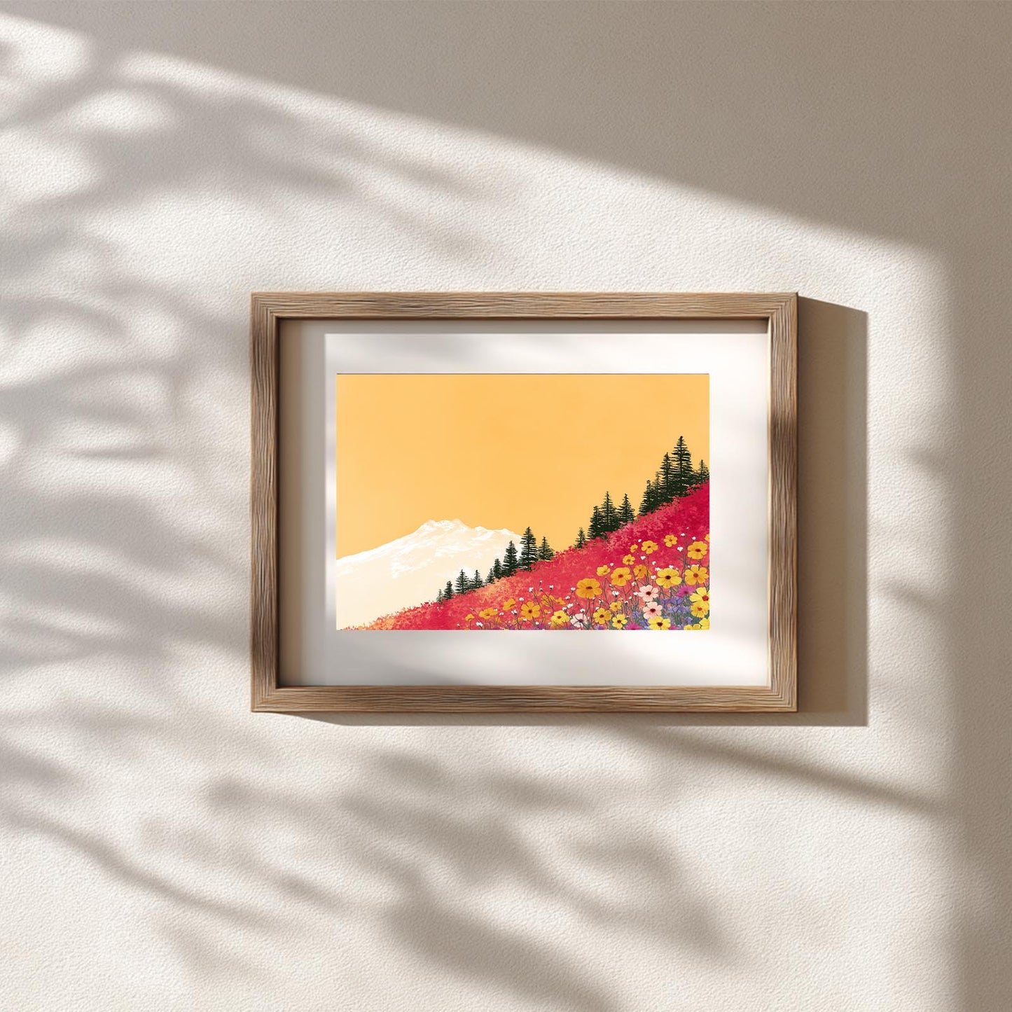 Snowy Mountain Sunset Flowers Hillside Abstract Landscape