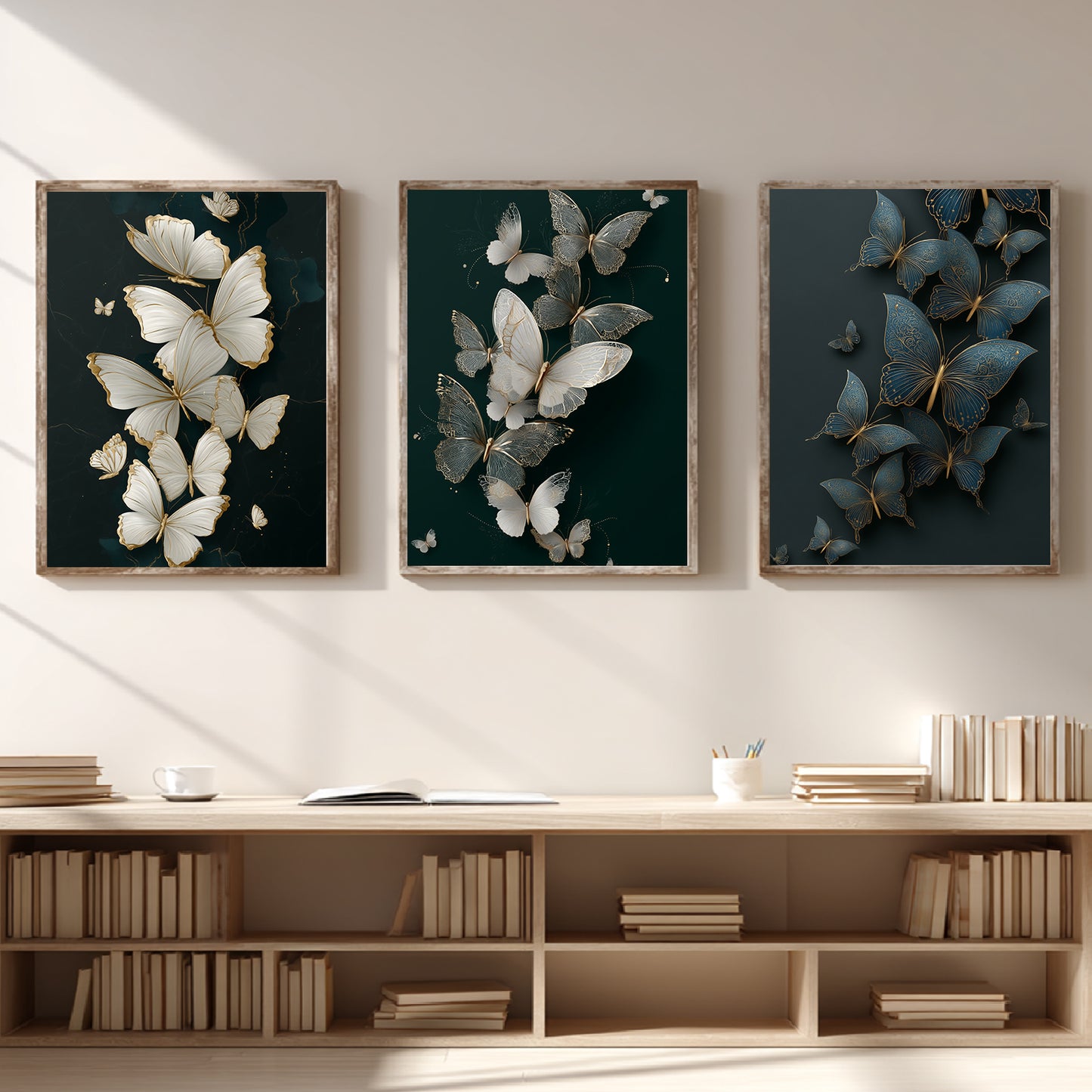 Black Gold Abstract Butterfly Leaves Canvas Painting Wall Art for Living Room Bedroom Decoration, Poster Print, Frameless