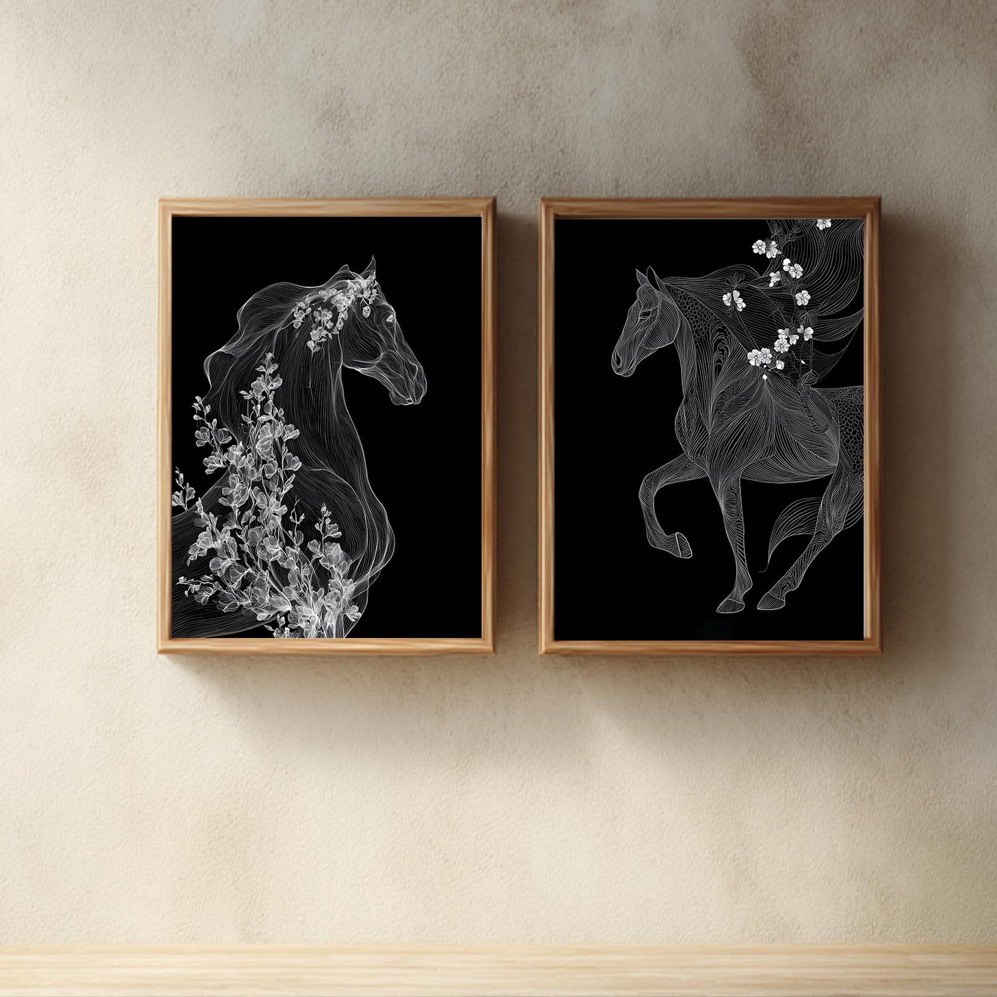 Abstract Black and White Horse