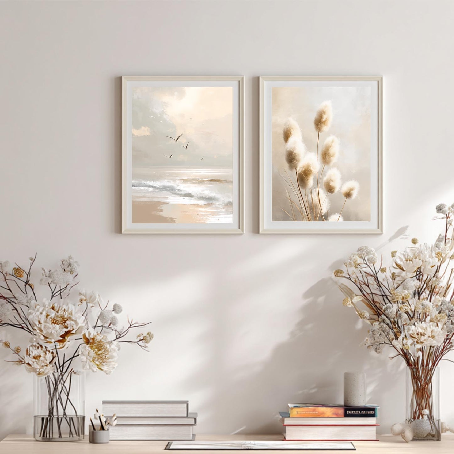 Seabird Beige Pampas Grass Abstract Landscape