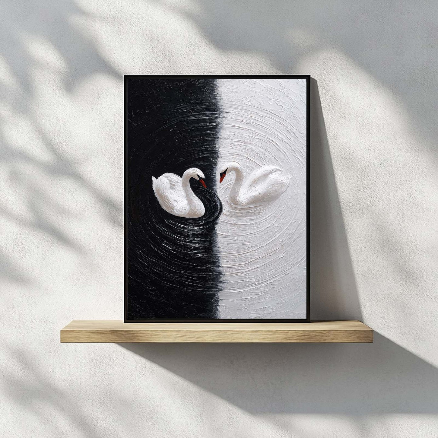 Abstract Oil Painting Black and White Swan