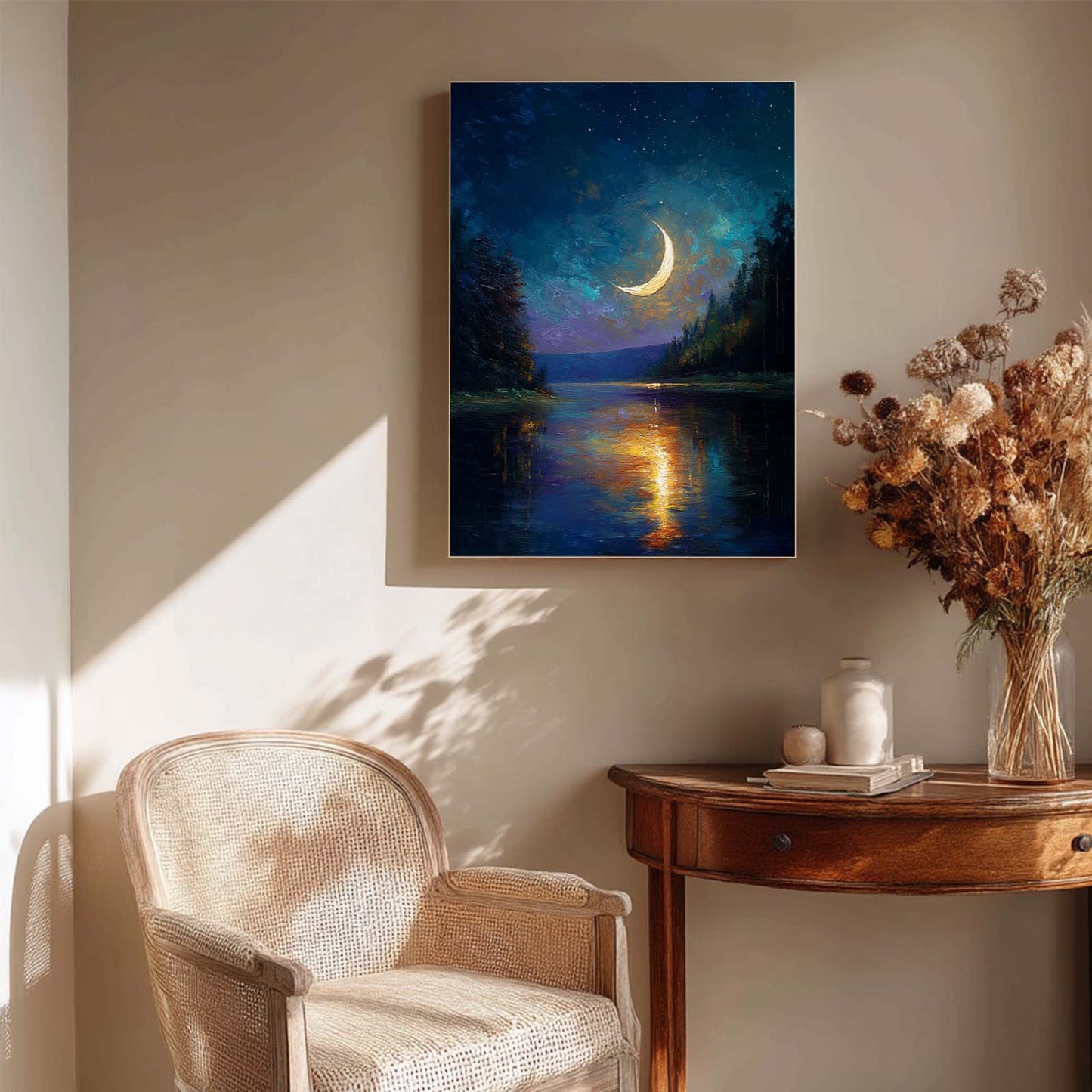 Moonlit Night Lake Abstract
