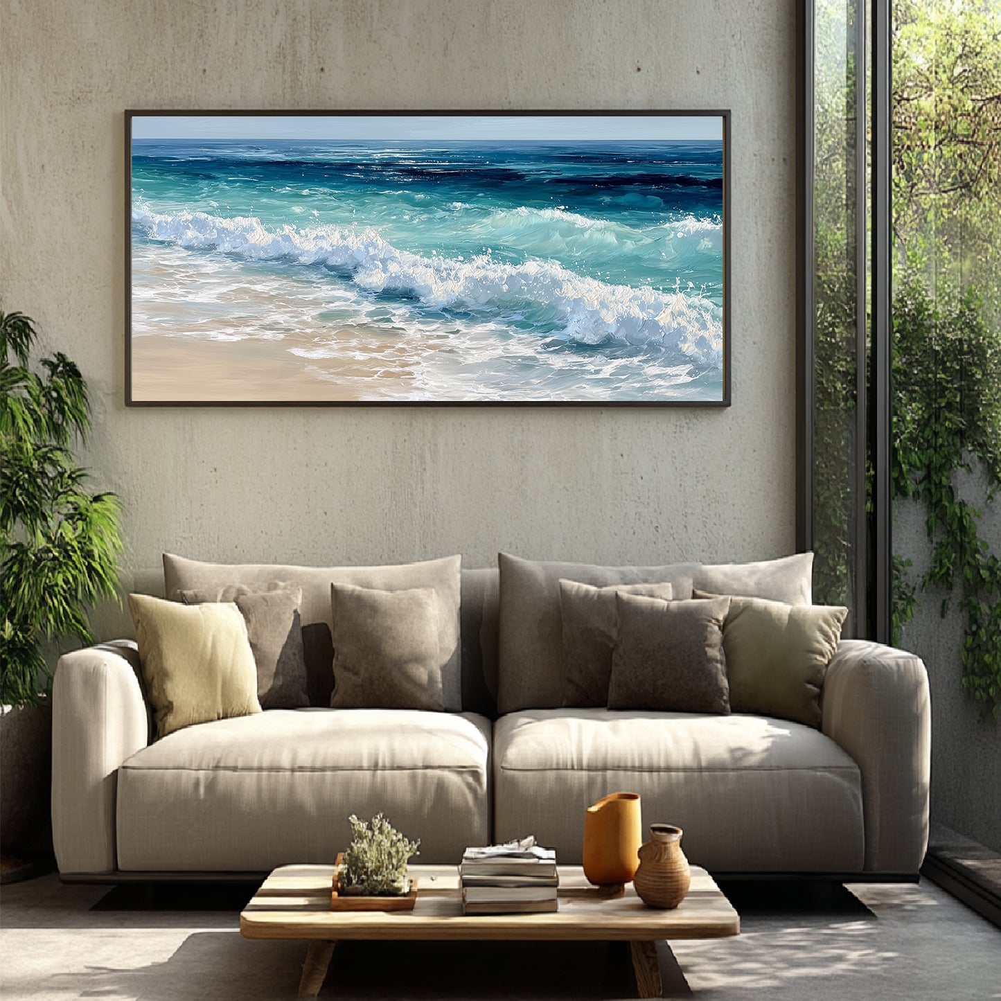 Abstract Beach Waves and Sea Canvas Painting – Wall Art for Living Room Bedroom Decoration, Poster Print, Frameless