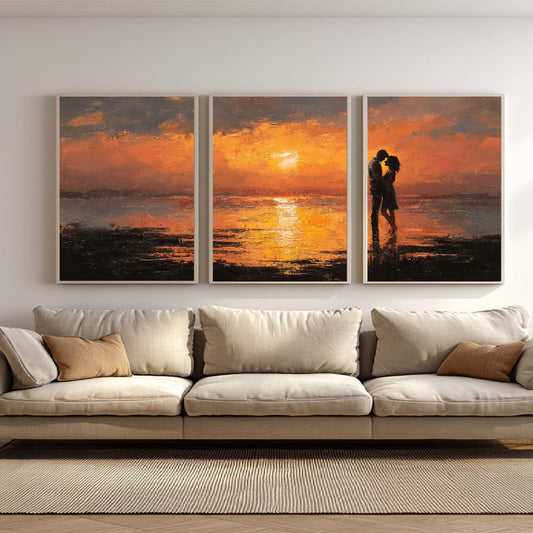 Sunset Landscape Couple Oil Painting Modern Decorative Frameless Canvas Painting