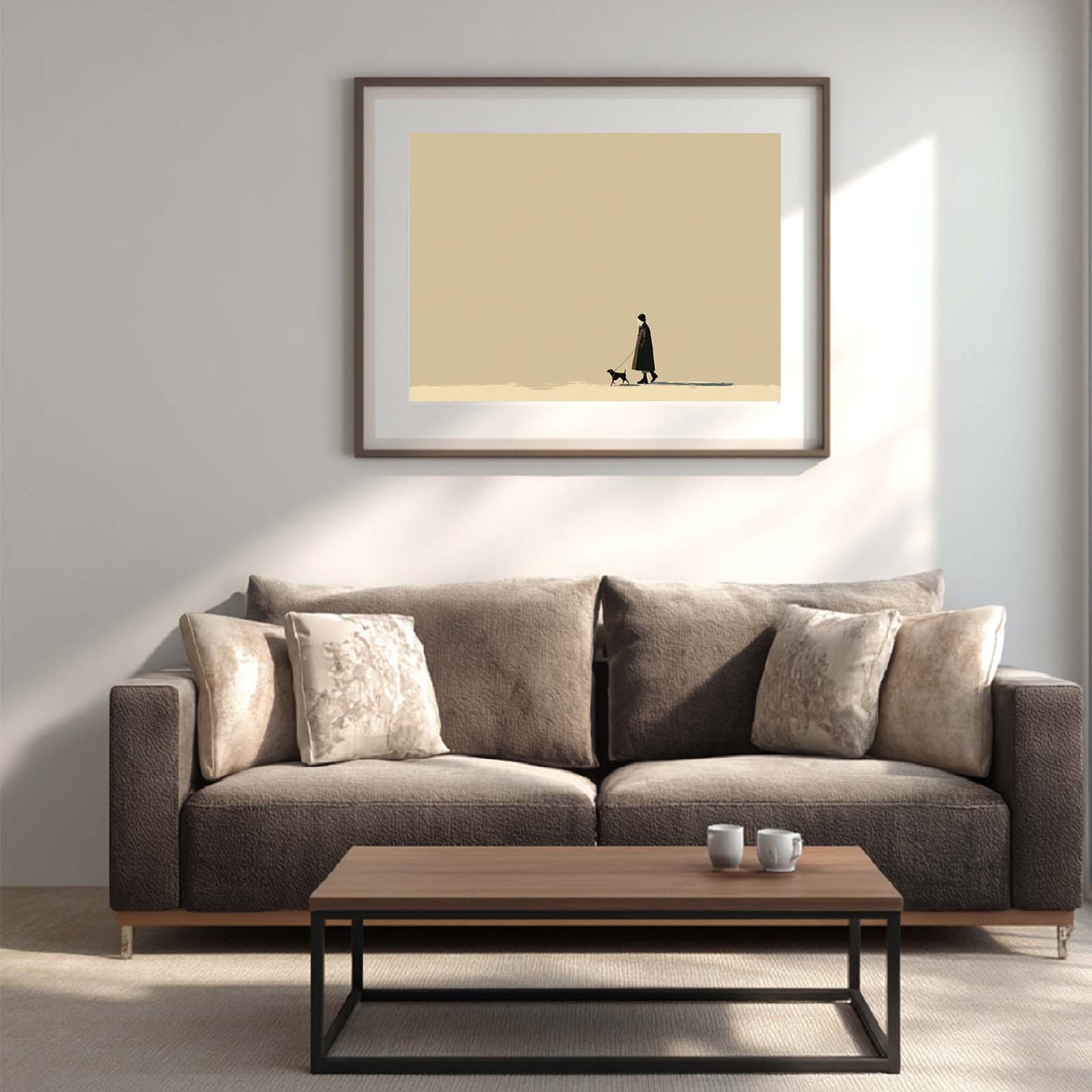 Abstract Oil Painting Beige Lonely Person