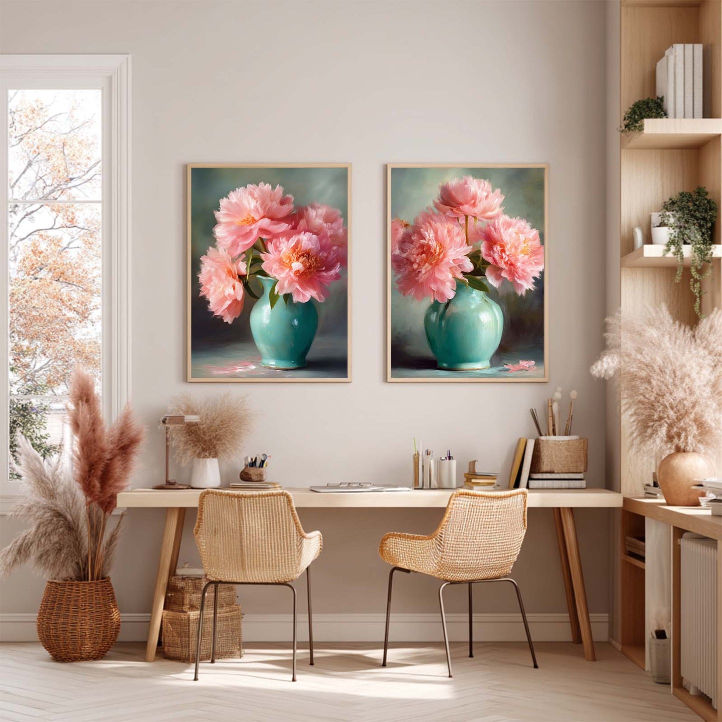 Canvas Painting Pink Peony Wall Art Plant Pictures for Living Room Bedroom Decoration Canvas Pictures Poster Frameless