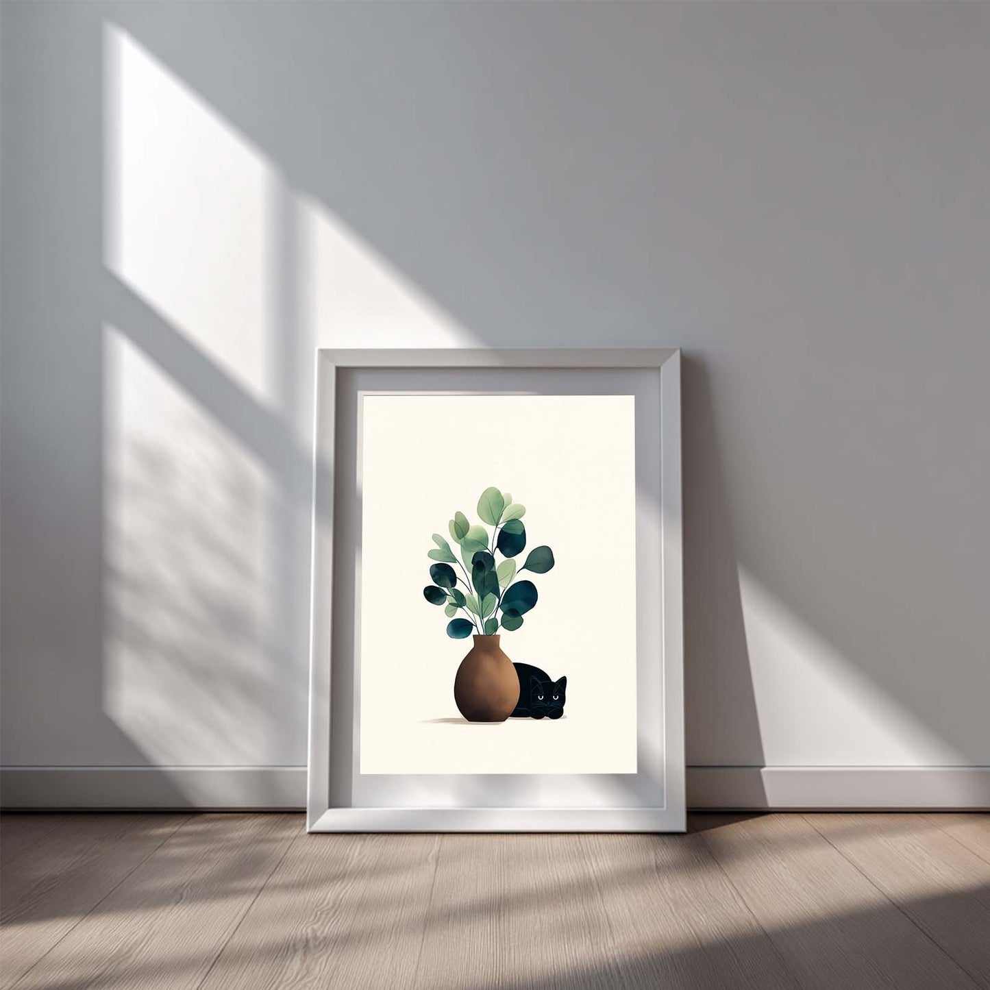 Abstract Vase Cat Canvas Painting – Wall Art for Living Room Bedroom Decoration, Poster Print, Frameless