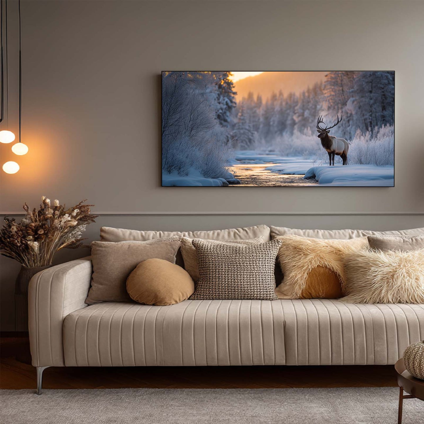 Winter Snowy Landscape Forest Deer Abstract