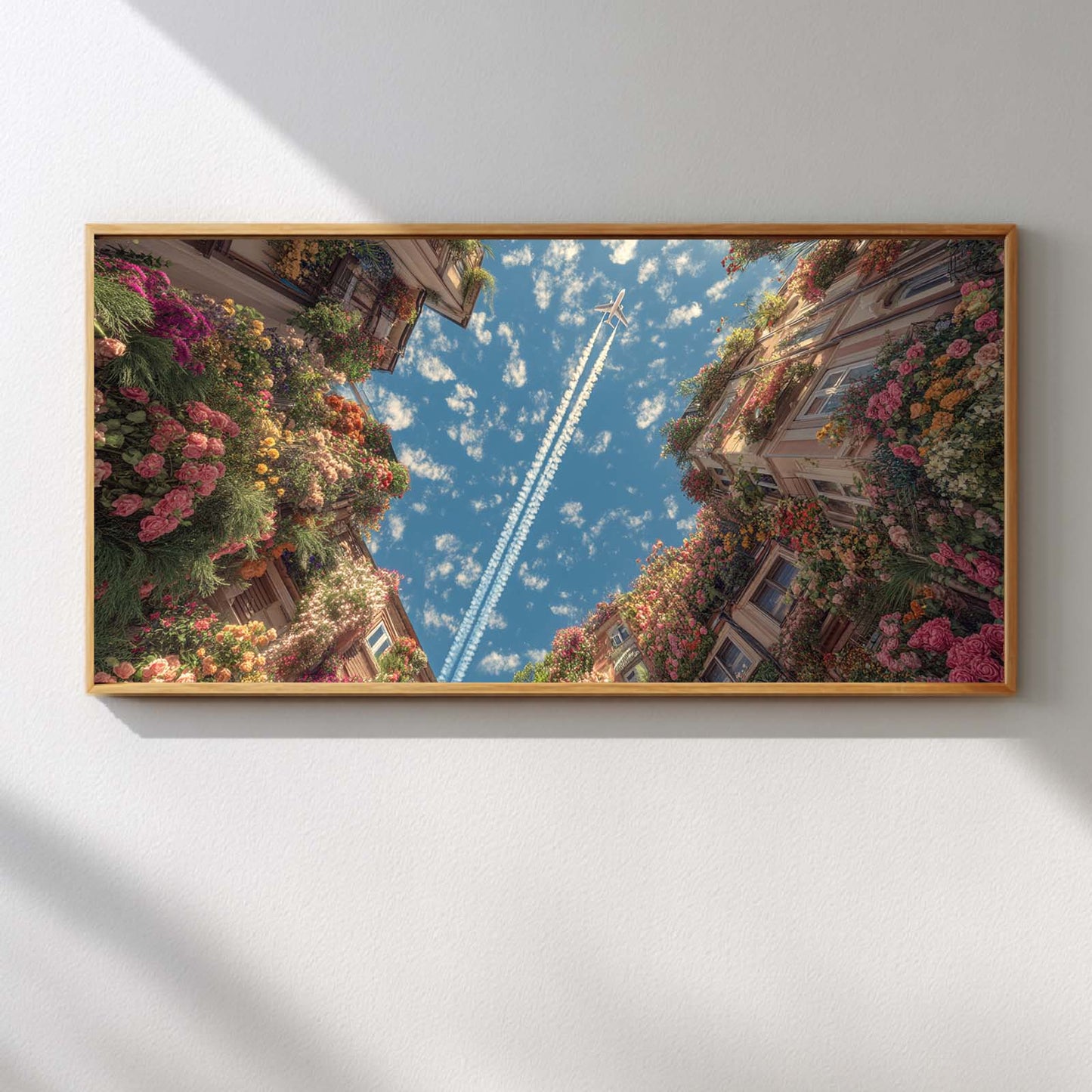 Abstract Oil Painting Flowers and Airplane