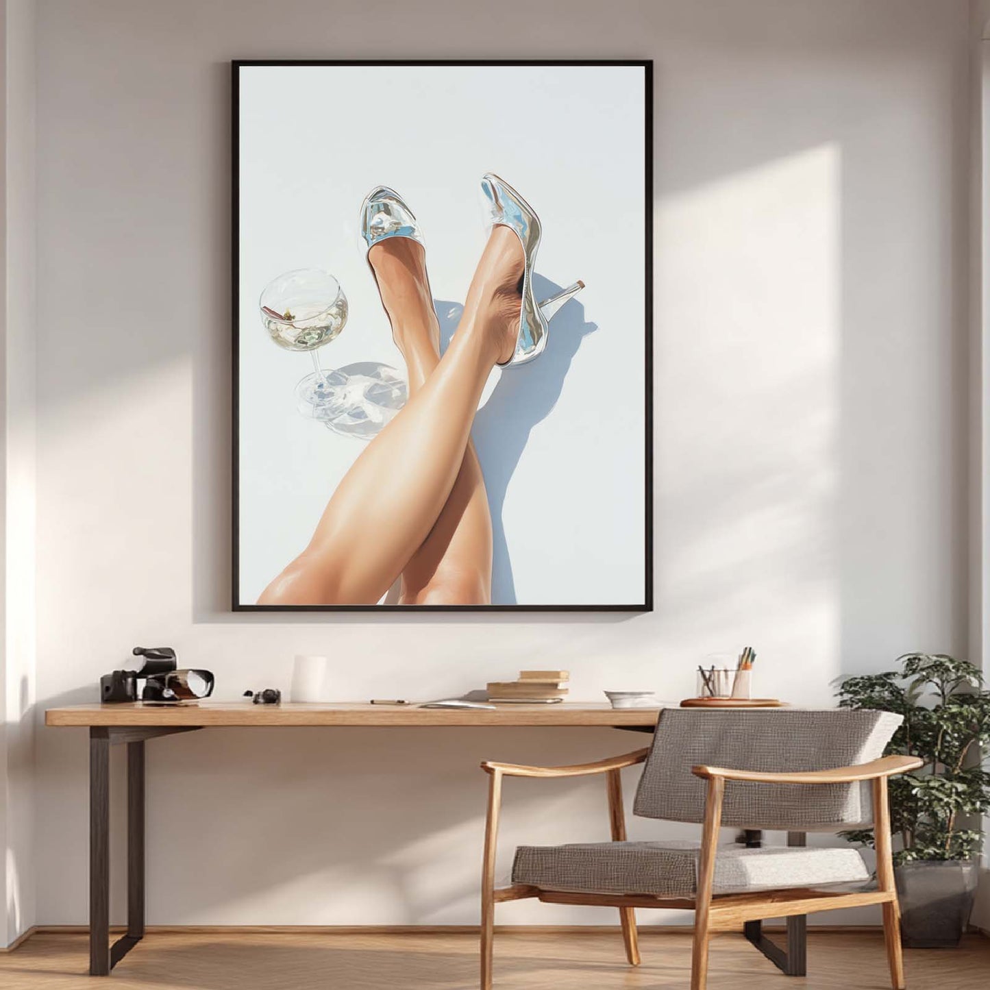 Abstract Oil Painting High Heels Wine Glass