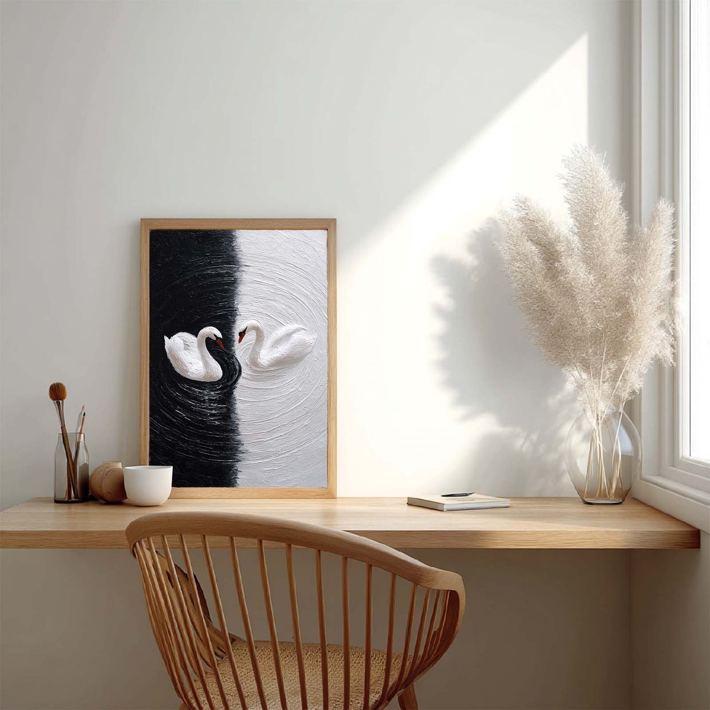 Abstract Oil Painting Black and White Swan