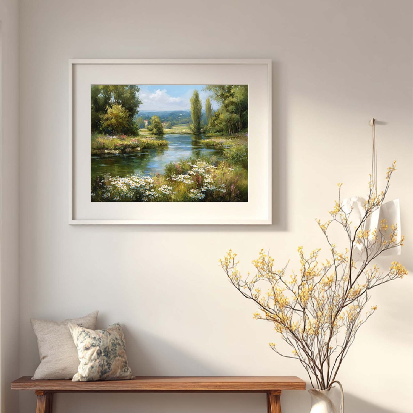 Spring Landscape Wildflowers By The Riverside